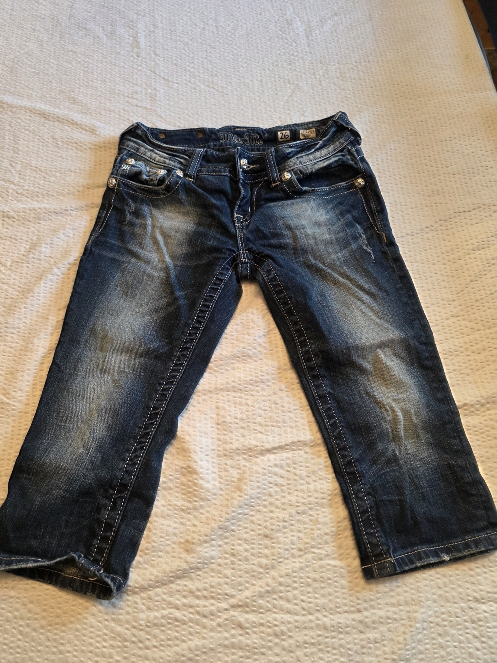 Miss Me Dark Blue Washed Relaxed Jeans 26 Crop